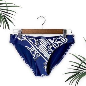 Aerie Swim Navy And White Floral Paisley Print Bikini Bottoms Boho Aztec M